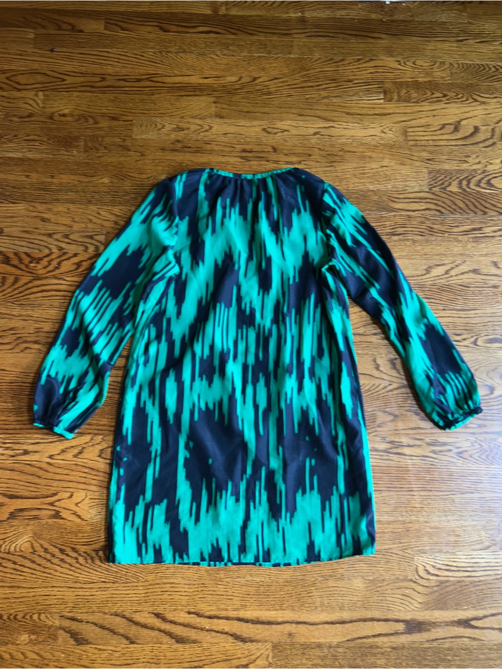 Michael Kors Printed Tassel Tie Mini Dress Green Navy Long Sleeve Size Small - Picture 8 of 9